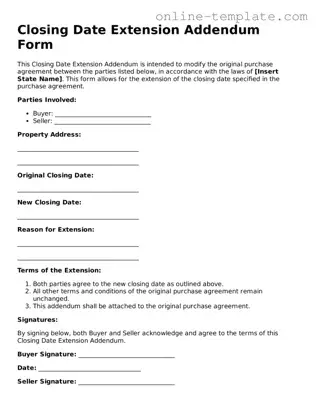 Official Closing Date Extension Addendum Form Template