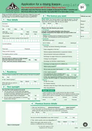 Free D1 Dvla PDF Template