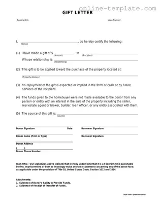Free Gift Letter PDF Template