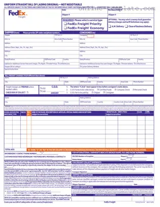 Free Fedex Bill Of Lading PDF Template