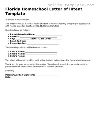Attorney-Verified  Homeschool Letter of Intent Template for Florida