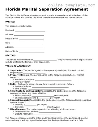 Attorney-Verified  Marital Separation Agreement Template for Florida