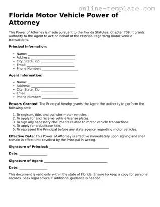 Attorney-Verified  Motor Vehicle Power of Attorney Template for Florida