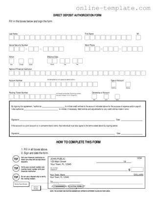 Free Generic Direct Deposit PDF Template