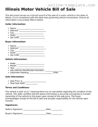 Attorney-Verified  Motor Vehicle Bill of Sale Template for Illinois