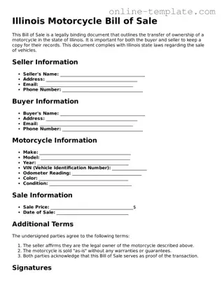 Attorney-Verified  Motorcycle Bill of Sale Template for Illinois