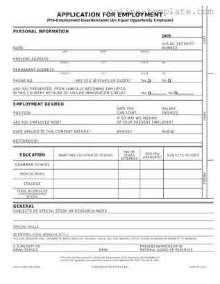 Free Employment Application Pdf PDF Template