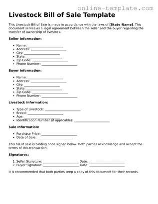 Official Livestock Bill of Sale Template