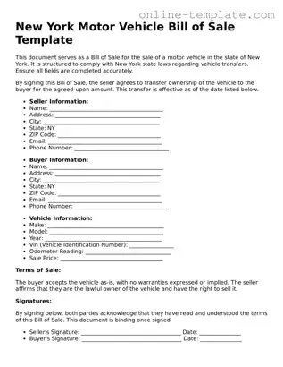 Attorney-Verified  Motor Vehicle Bill of Sale Template for New York