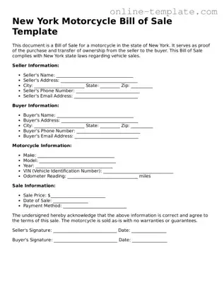 Attorney-Verified  Motorcycle Bill of Sale Template for New York