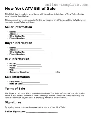 Attorney-Verified  ATV Bill of Sale Template for New York