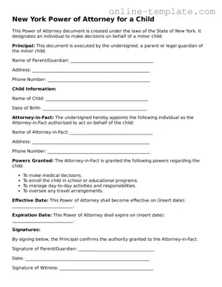 Attorney-Verified  Power of Attorney for a Child Template for New York