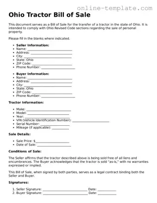 Attorney-Verified  Tractor Bill of Sale Template for Ohio