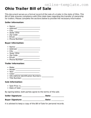 Attorney-Verified  Trailer Bill of Sale Template for Ohio