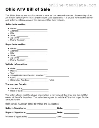 Attorney-Verified  ATV Bill of Sale Template for Ohio