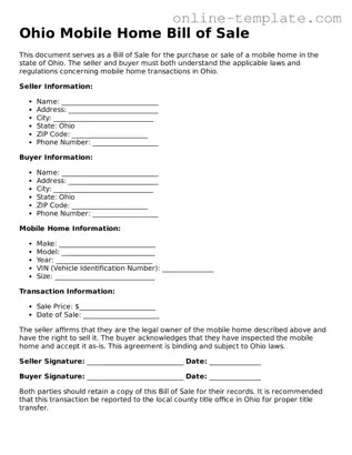 Attorney-Verified  Mobile Home Bill of Sale Template for Ohio