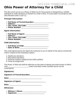 Attorney-Verified  Power of Attorney for a Child Template for Ohio