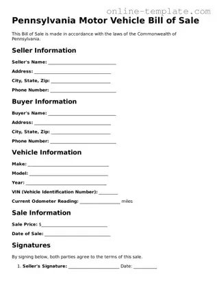 Attorney-Verified  Motor Vehicle Bill of Sale Template for Pennsylvania