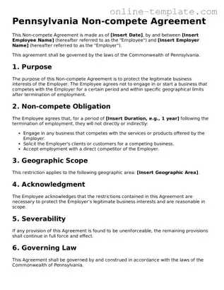 Attorney-Verified  Non-compete Agreement Template for Pennsylvania