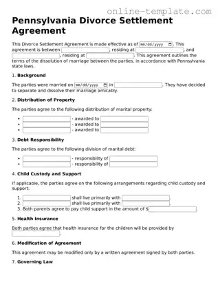 Attorney-Verified  Divorce Settlement Agreement Template for Pennsylvania