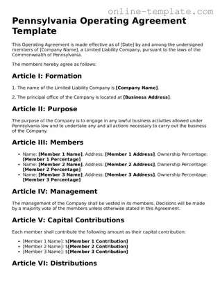 Attorney-Verified  Operating Agreement Template for Pennsylvania
