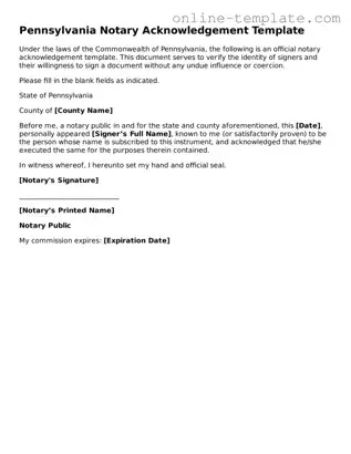 Attorney-Verified  Notary Acknowledgement Template for Pennsylvania