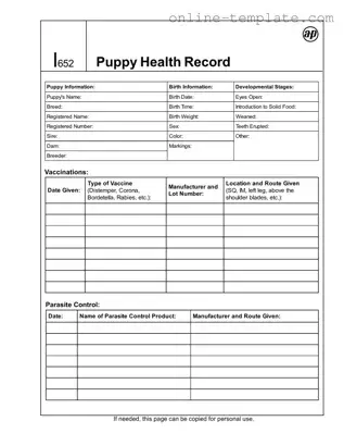 Free Puppy Health Record PDF Template