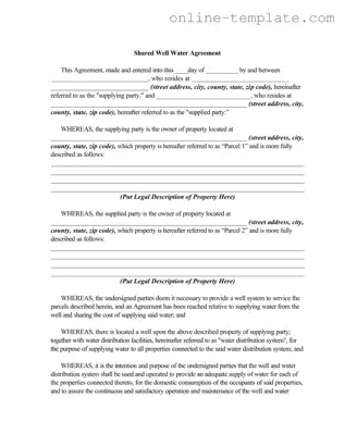 Free Shared Well Agreement PDF Template