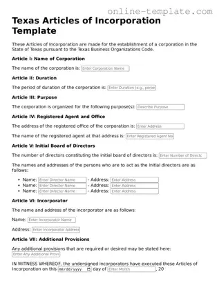 Attorney-Verified  Articles of Incorporation Template for Texas