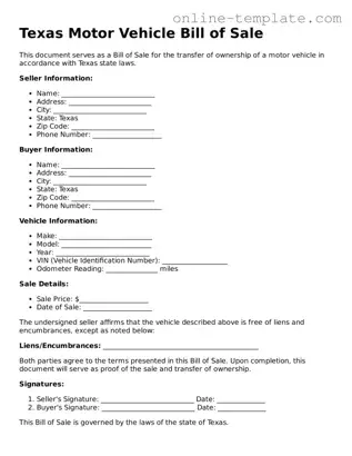 Attorney-Verified  Motor Vehicle Bill of Sale Template for Texas