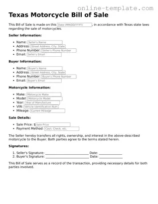 Attorney-Verified  Motorcycle Bill of Sale Template for Texas