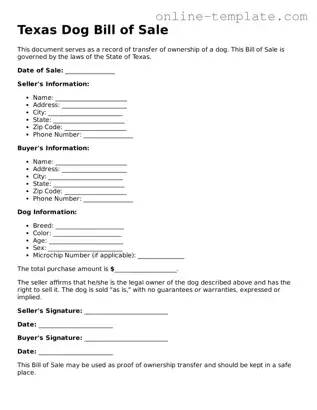 Attorney-Verified  Dog Bill of Sale Template for Texas