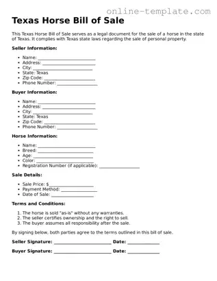 Attorney-Verified  Horse Bill of Sale Template for Texas