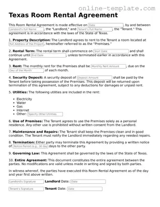 Attorney-Verified  Room Rental Agreement Template for Texas