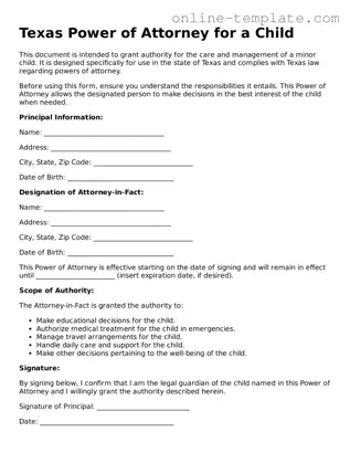 Attorney-Verified  Power of Attorney for a Child Template for Texas