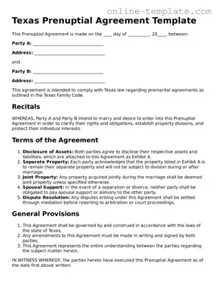 Attorney-Verified  Prenuptial Agreement Template for Texas
