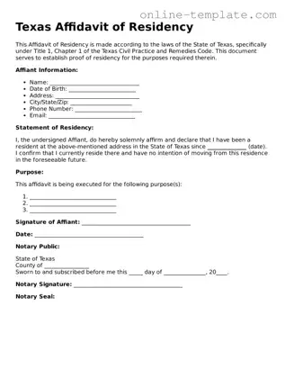 Attorney-Verified  Affidavit of Residency Template for Texas