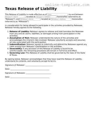 Attorney-Verified  Release of Liability Template for Texas