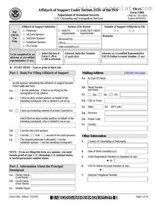 Free USCIS I-864 PDF Template