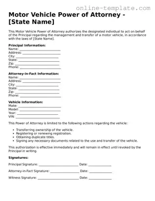 Official Motor Vehicle Power of Attorney Template