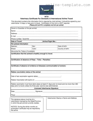 Free Veterinary Certificate Travel PDF Template