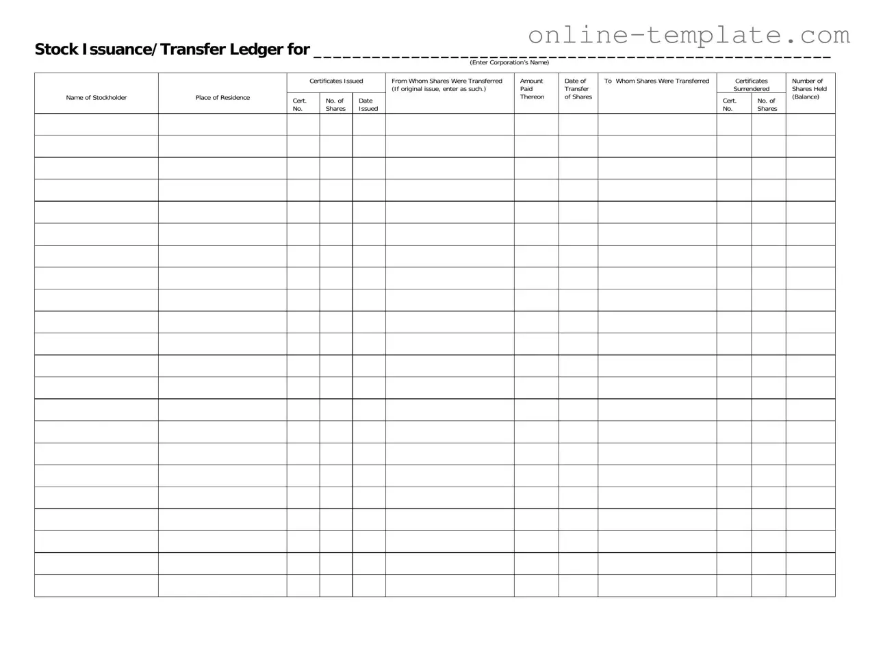 Free Stock Transfer Ledger PDF Template