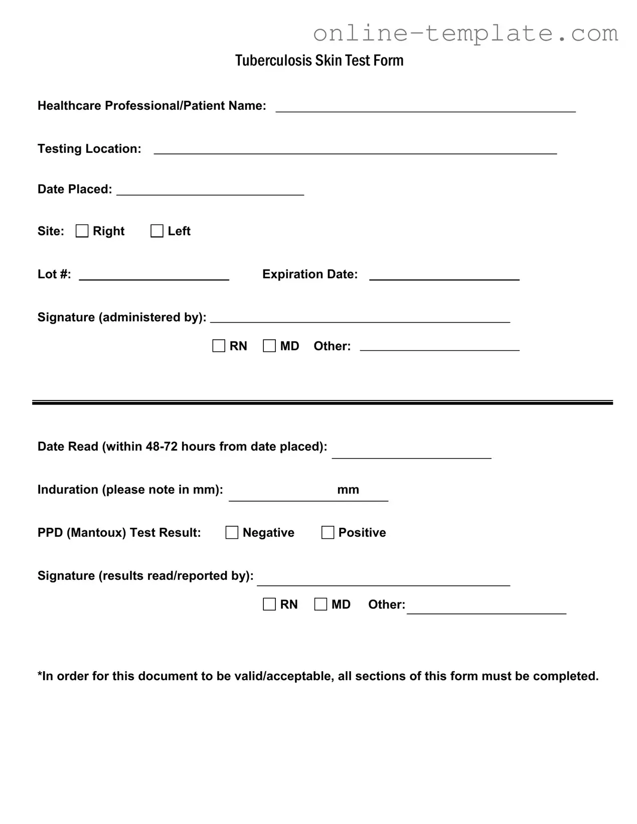 Free Tb Test PDF Template