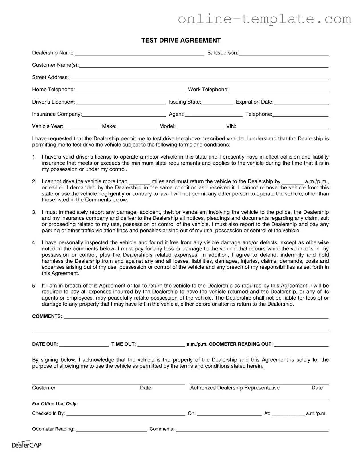Free Test Drive PDF Template