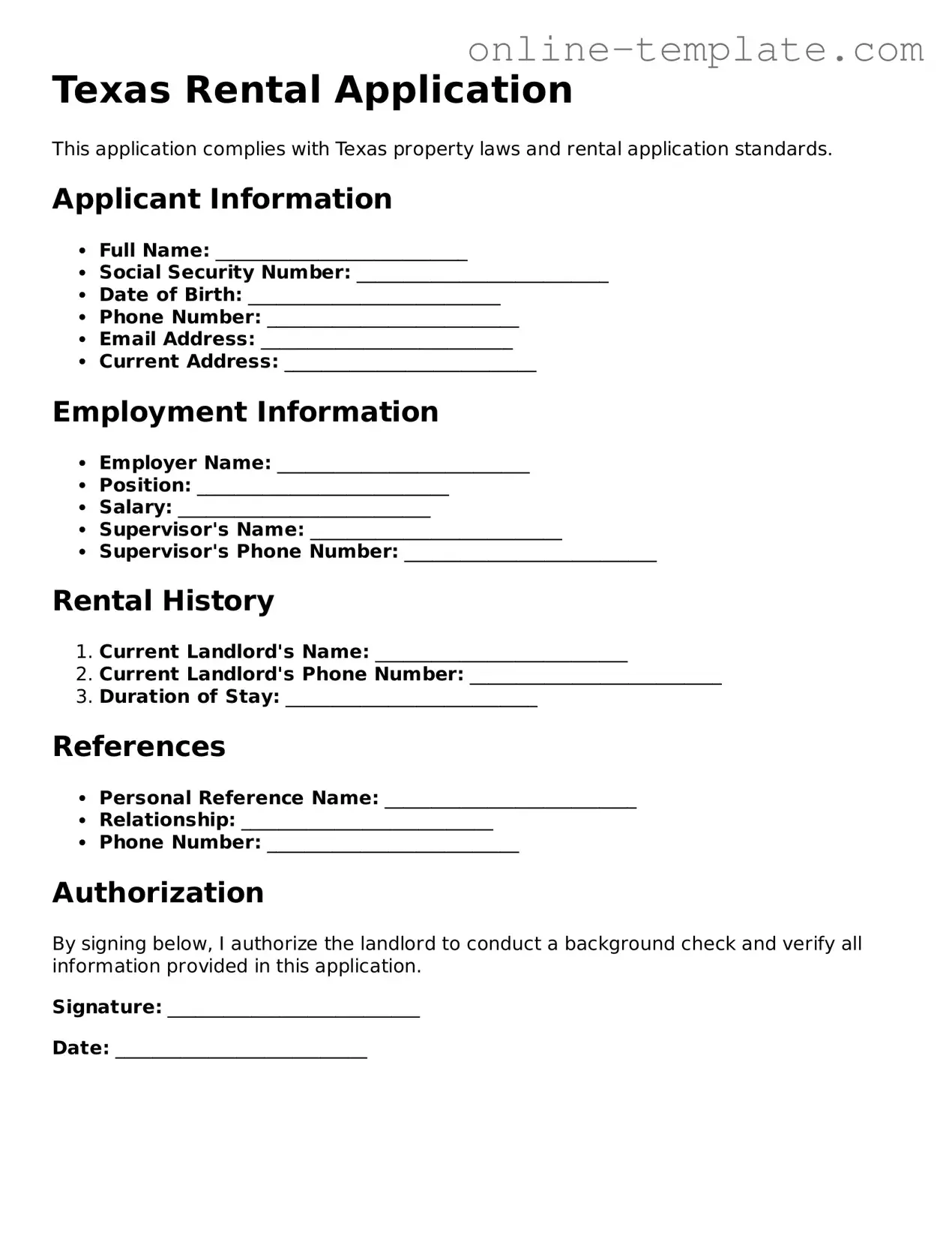 Attorney-Verified  Rental Application Template for Texas