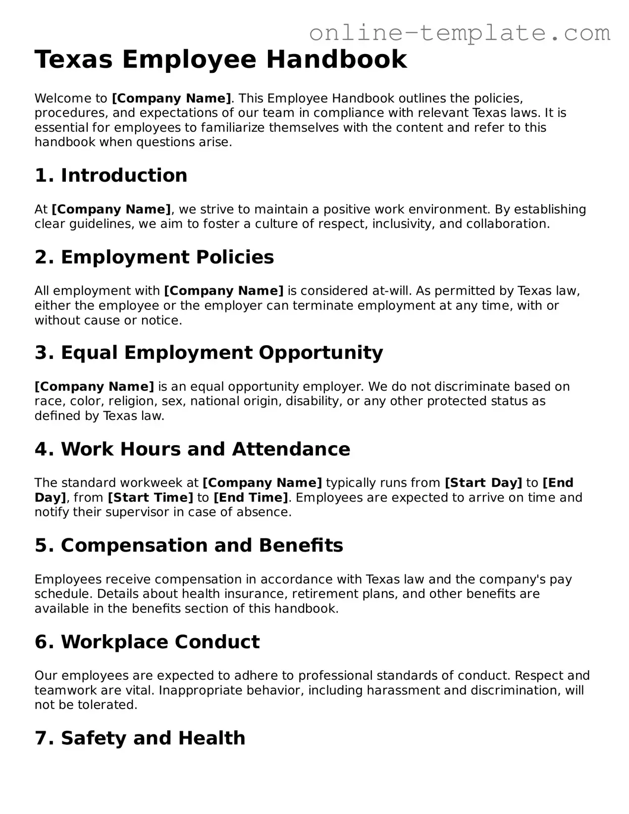 Attorney-Verified  Employee Handbook Template for Texas