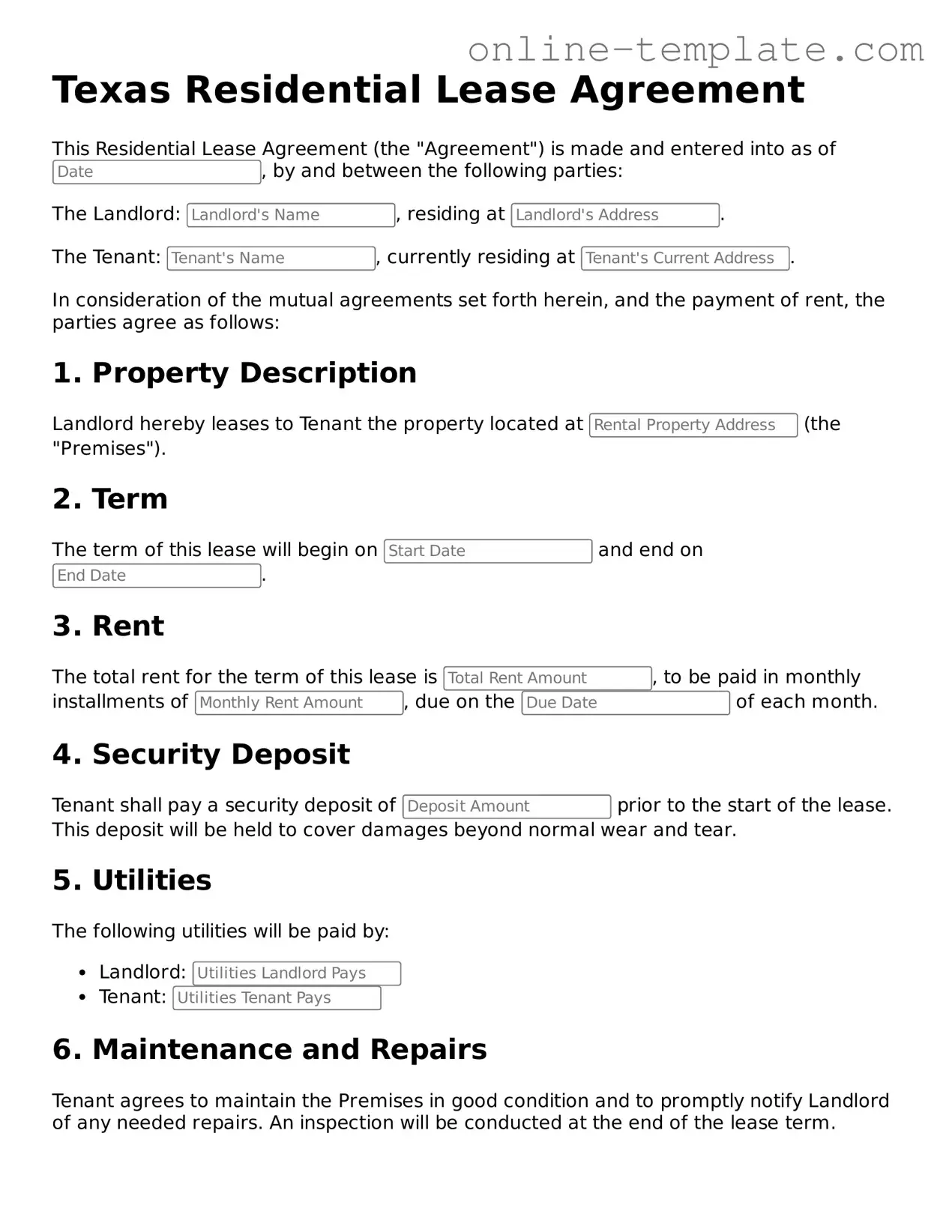 Attorney-Verified  Residential Lease Agreement Template for Texas