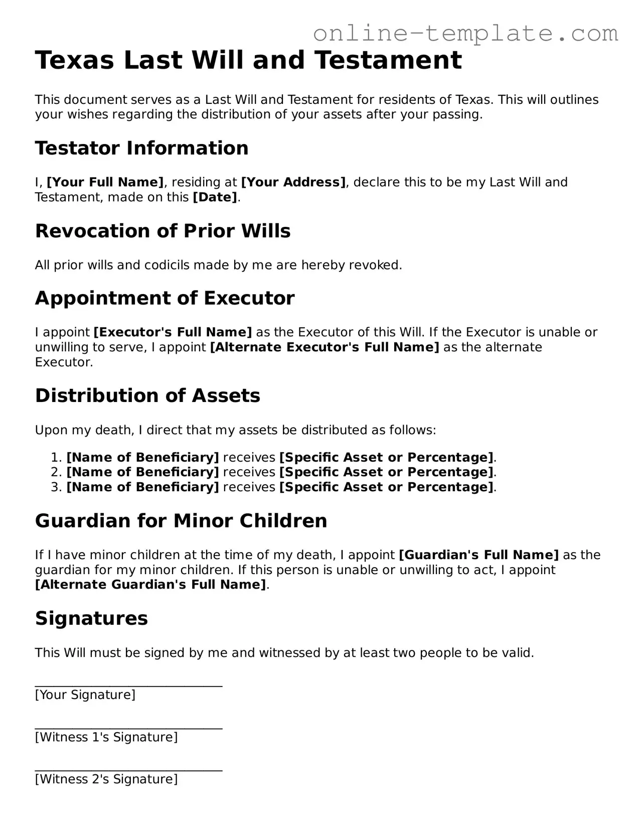 Attorney-Verified  Last Will and Testament Template for Texas