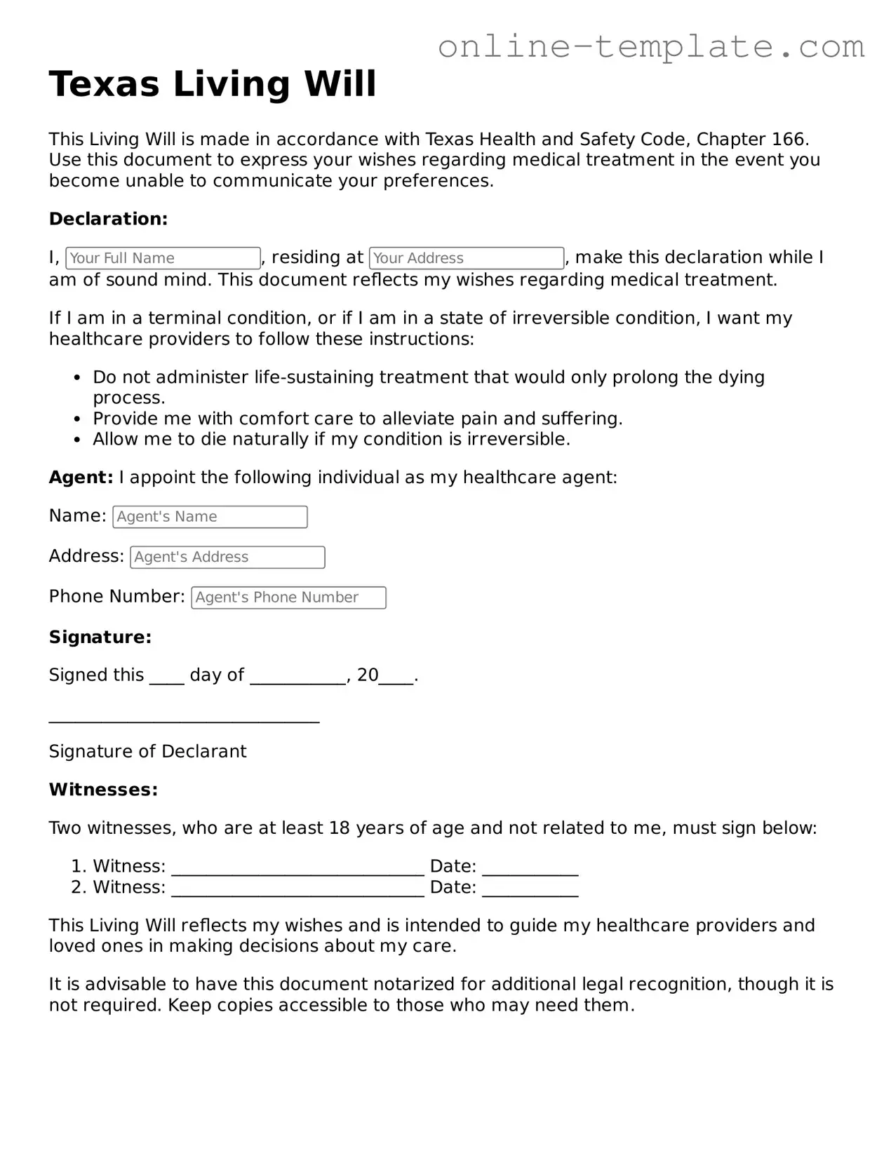 Attorney-Verified  Living Will Template for Texas