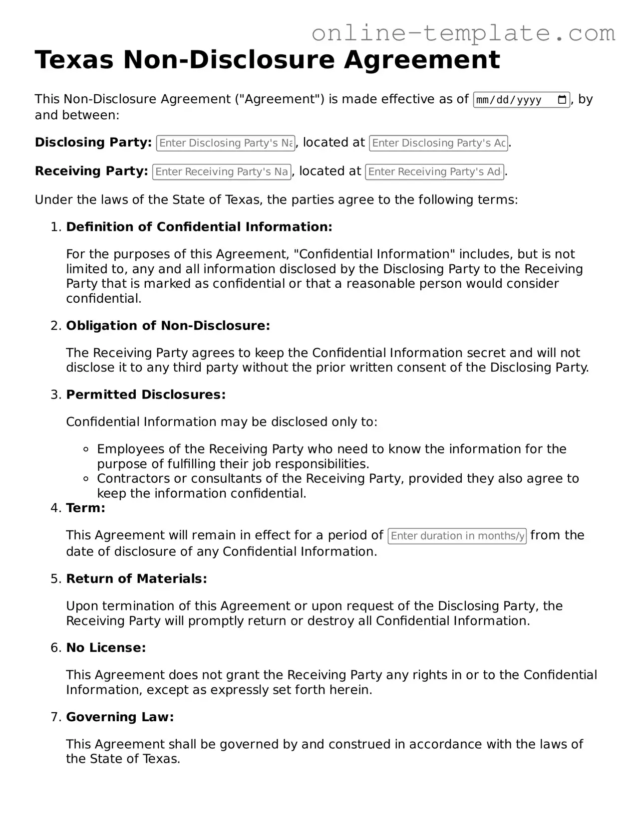 Attorney-Verified  Non-disclosure Agreement Template for Texas
